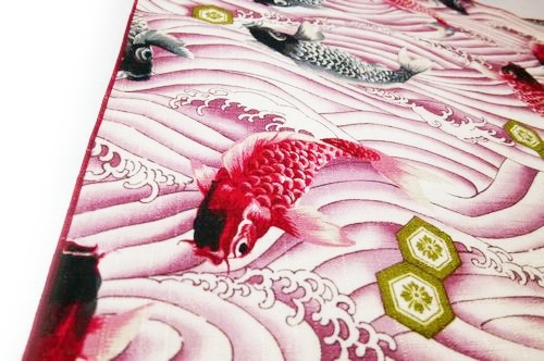 和柄バンダナ【鯉×ピンク】