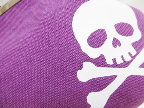 大きめガマポーチ【ビンテージ帆布×紫】