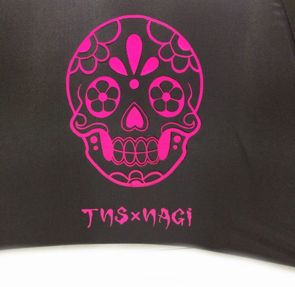 60cmジャンプ傘TNS×NAGI【黒×Sugar Skull　ネオンピンク】