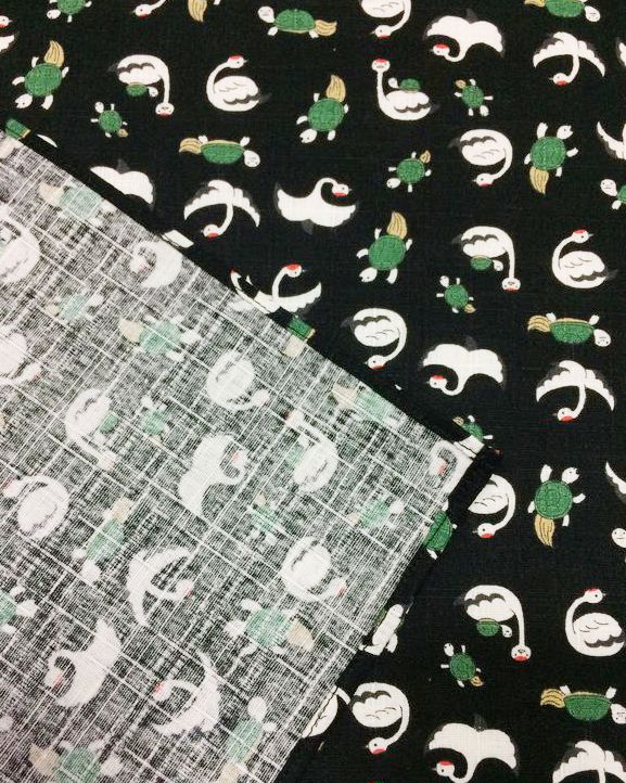 和柄バンダナ【鶴亀×黒】