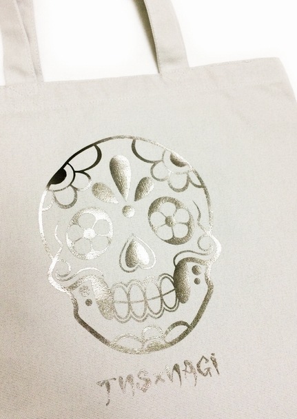 TNS×NAGI帆布トート【グレー×黒メタルSugar Skull】