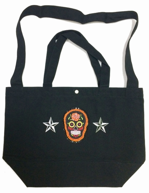 2Wayトート【黒×ワッペン＆刺繍スカル】