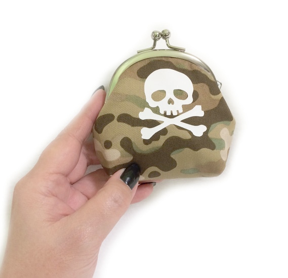 がま口小銭入れ【迷彩×スカル】A