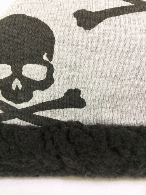 ニットがまポーチLサイズ【グレー×黒ファー】