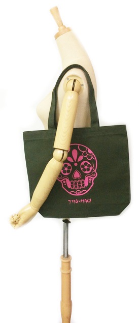 TNS×NAGI帆布トート【カーキ×ピンクSugar Skull】