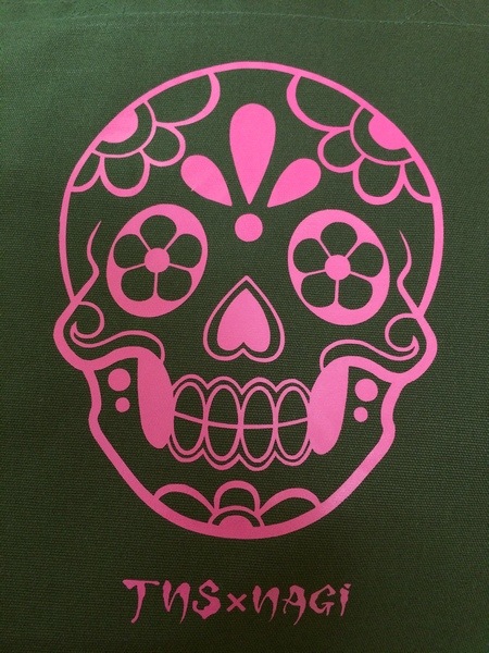 TNS×NAGI帆布トート【カーキ×ピンクSugar Skull】