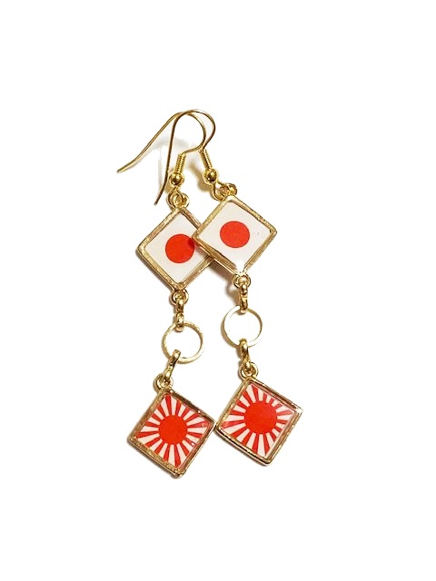 【日の丸,旭日旗】2連四角ピアス
