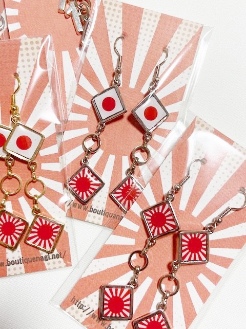 【日の丸,旭日旗】2連四角ピアス