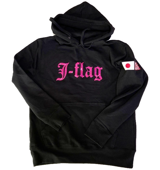 【愛国バーJ-flag】2020スパンコール刺繍パーカー【黒×ピンク】