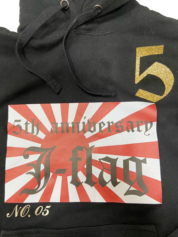 【愛国バーJ-flag】シリアルナンバー入り5周年パーカー【黒】