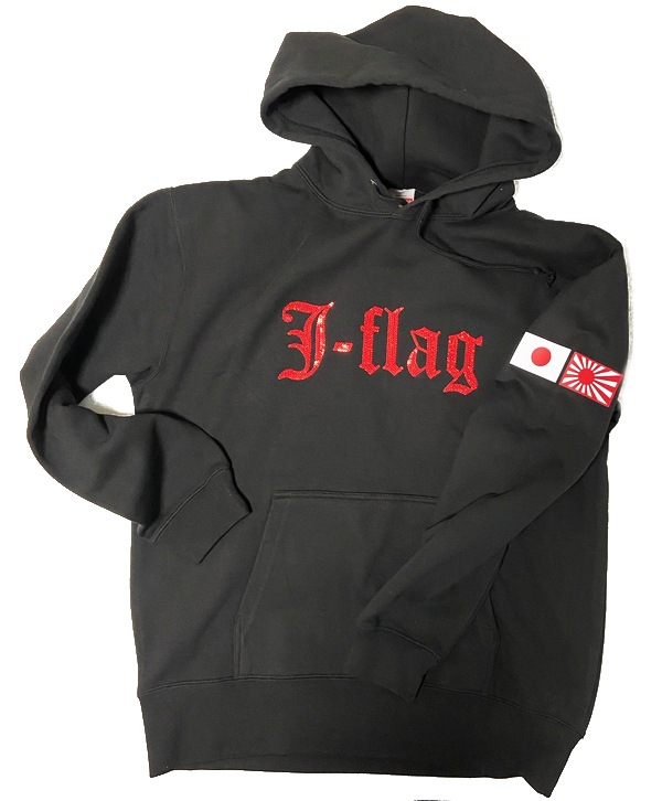 【愛国バーJ-flag】2021春スパンコール刺繍パーカー【黒×赤】