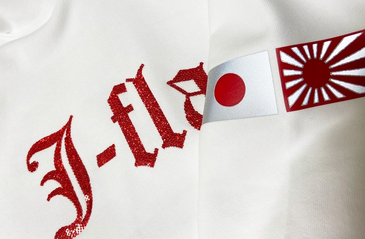 【愛国バーJ-flag】2021春スパンコール刺繍パーカー【白×赤】