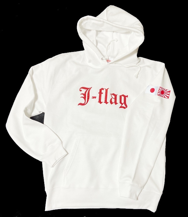 【愛国バーJ-flag】2021春スパンコール刺繍パーカー【白×赤】