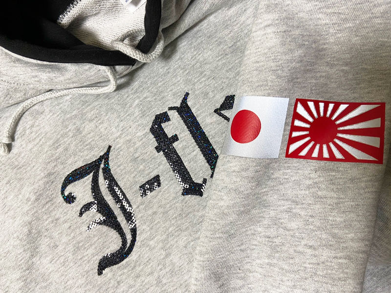 【愛国バーJ-flag】2021春スパンコール刺繍パーカー【グレー×黒】