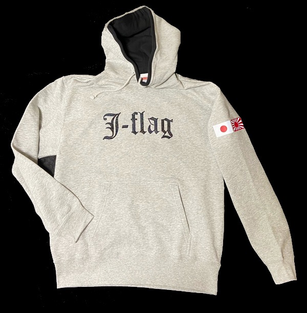 【愛国バーJ-flag】2021春スパンコール刺繍パーカー【グレー×黒】