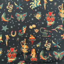 オックス生地アレキサンダーヘンリー【Tattoo/Black】