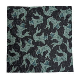 和柄バンダナ【鯉/黒-青緑】