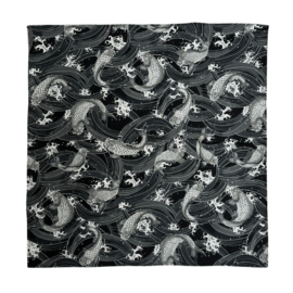 和柄バンダナ【鯉/黒-グレー】