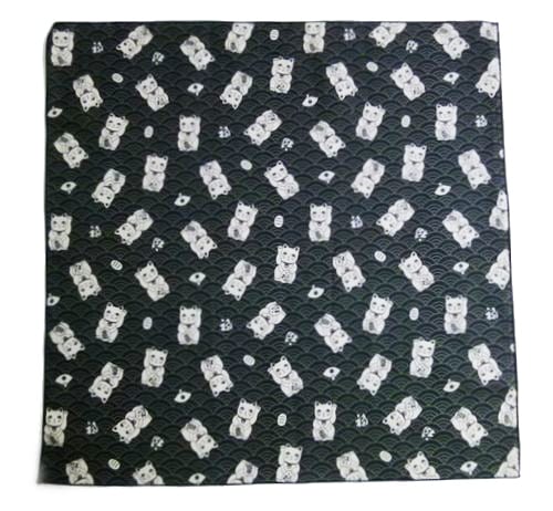 和柄バンダナ【招き猫】黒