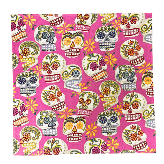 スカル・花柄バンダナ4点セット 和柄骸骨バンダナ【紺】