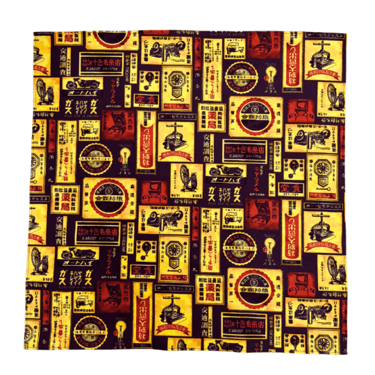 和柄バンダナ【レトロ看板-黒】