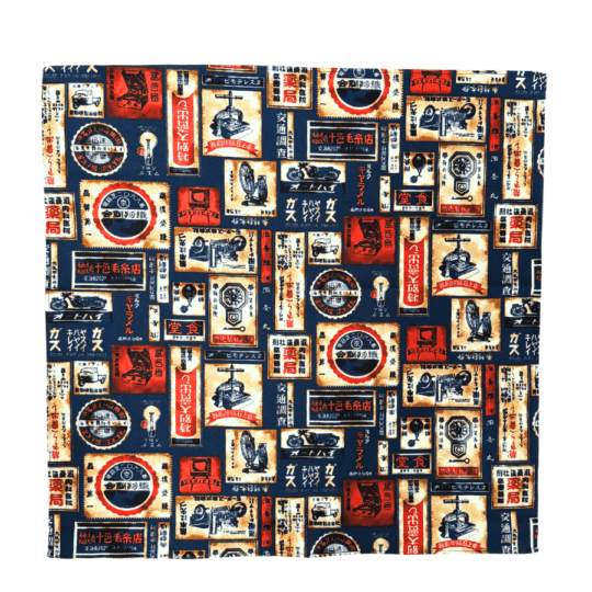 和柄バンダナ【レトロ看板-紺】