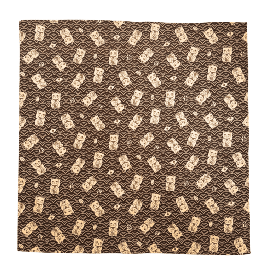 和柄バンダナ【招き猫】茶