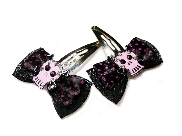 ヘアクリップ【リボン髑髏C】