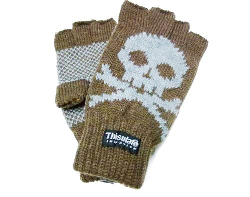 メンズ指なし手袋【スカル×ブラウン】