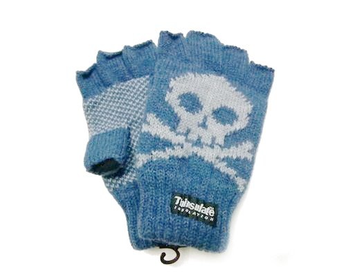 メンズ指なし手袋【スカル×ブルーグレー】