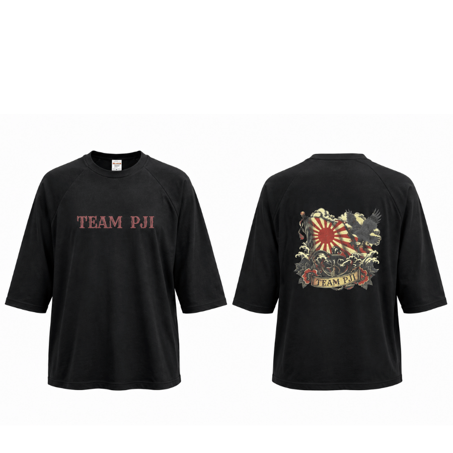 【TEAM PJI 】八咫烏ラグラン七分袖シャツ(ブラック)