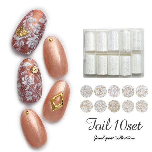 レース レースホイル ミラーホイル 10色セット 幅広タイプ ジェルネイル ネイル パーツ ネイル用品 ネイルパーツ ジェル ホイル 金箔 天然石 ネイルアート ネイルナゲット ネイルホイル フォイル ネイルグッズ ミラーホイル ネイル工房 Nail Art ネイル用品専門店