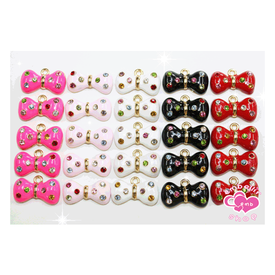 カラフルストーン付きリボン☆メタルパーツ 1P約20×12mm★注文番号20000249【パーツ】