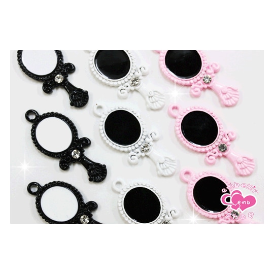 ストーン付きミニ手鏡☆メタルパーツ　1P約30×12mm★注文番号20000247【パーツ】