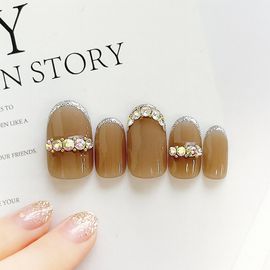 ネイルチップ【キラキラブラウンネイル 10本セット 両面テープ＆専用収納ケース付き】ネイル チップ 付け爪 つけ爪 ジェル オーバル スクエア ロング ショート シンプル 可愛い ゆうパケット送料無料 受注生産【チップ】