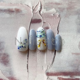 ネイルチップ【シアーブルーの花束ネイル 10本セット 両面テープ＆専用収納ケース付き】ネイル チップ 付け爪 つけ爪 ジェル オーバル スクエア ロング ショート シンプル 可愛い ゆうパケット送料無料 受注生産【チップ】