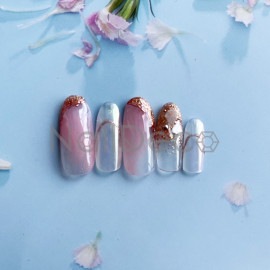 ネイルチップ【大人ピンクのキラキラ変形フレンチネイル 10本セット 両面テープ＆専用収納ケース付き】ネイル チップ 付け爪 つけ爪 ジェル オーバル スクエア ロング ショート シンプル 可愛い ゆうパケット送料無料 受注生産【チップ】