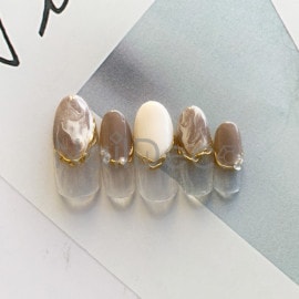 ネイルチップ【マーブル変形フレンチ ネイル 10本セット 両面テープ＆専用収納ケース付き】ネイル チップ 付け爪 つけ爪 ジェル オーバル スクエア ロング ショート シンプル 可愛い ゆうパケット送料無料 受注生産【チップ】