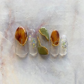 ネイルチップ【ニュアンスべっ甲 ネイル 10本セット 両面テープ＆専用収納ケース付き】ネイル チップ 付け爪 つけ爪 ジェル オーバル スクエア ロング ショート シンプル 可愛い ゆうパケット送料無料 受注生産【チップ】