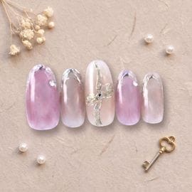 ネイルチップ【ピンク×クリアリボンネイル 10本セット 両面テープ＆専用収納ケース付き】ネイル チップ 付け爪 つけ爪 ジェル オーバル スクエア ロング ショート シンプル 可愛い ゆうパケット送料無料 受注生産【チップ】