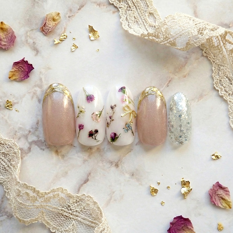 ネイルチップ【アンティーク×モーヴのフラワー ネイル 10本セット 両面テープ＆専用収納ケース付き】ネイル チップ 付け爪 つけ爪 ジェル オーバル スクエア ロング ショート シンプル 可愛い ゆうパケット送料無料 受注生産【チップ】