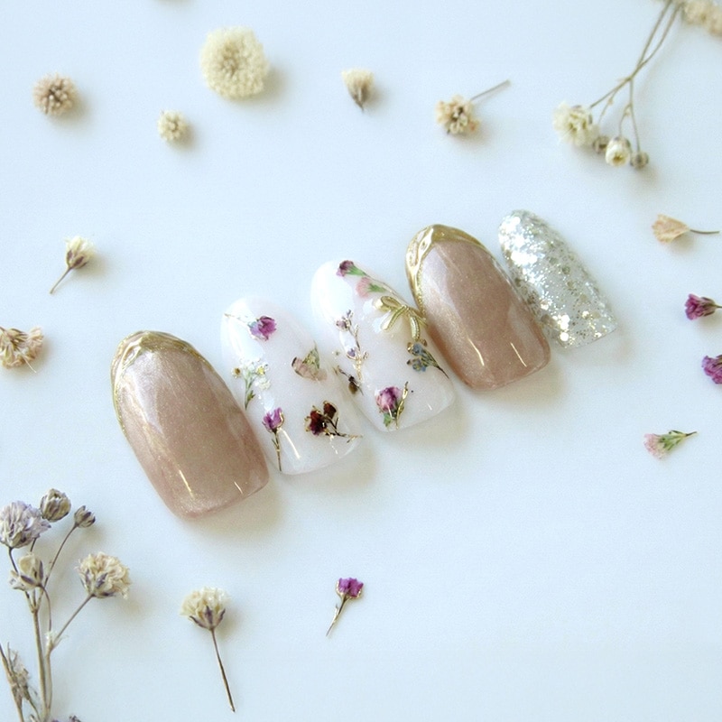 ネイルチップ【アンティーク×モーヴのフラワー ネイル 10本セット 両面テープ＆専用収納ケース付き】ネイル チップ 付け爪 つけ爪 ジェル オーバル スクエア ロング ショート シンプル 可愛い ゆうパケット送料無料 受注生産【チップ】