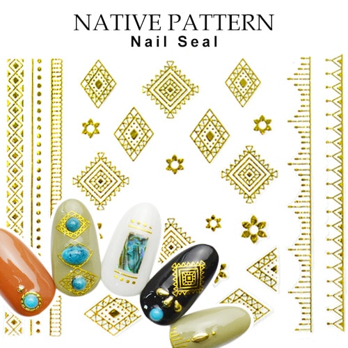 ネコポス 送料無料】ネイティブ柄シール ［DTL-121］ ゴールド