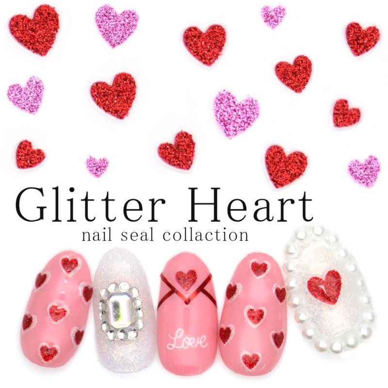 ネコポス 送料無料】ラメハートネイルシール 全6色 3Dネイル