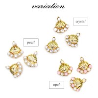 【ネコポス 送料無料】メタルパーツ ゴージャスシェルパーツ [3個入] ゴールド クリスタル/パール/オパール|メタルネイルパーツ|ネイルアート用品