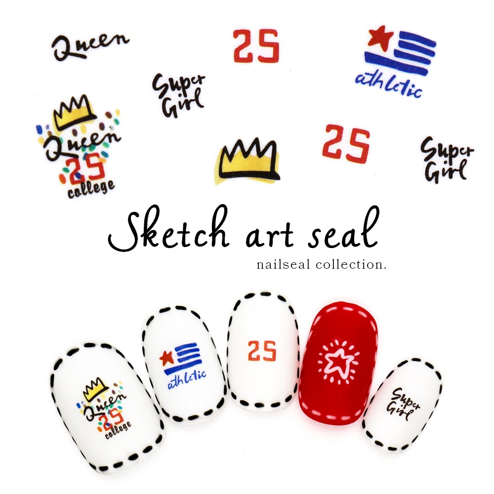 ネコポス送料無料】ウォーターネイルシール スケッチアートシール [M+
