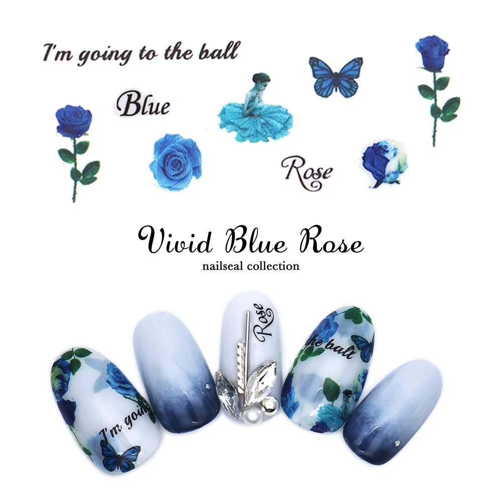 ネコポス送料無料】ネイルシール ビビッドブルーローズシール [JO-1738