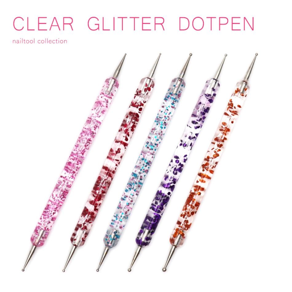 ネコポス送料無料】ネイルツール クリアグリッタードットペン 5本