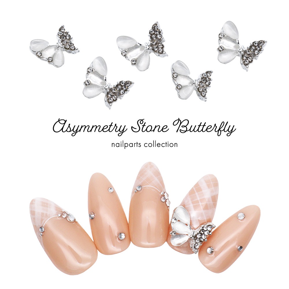 ネコポス送料無料】ネイルパーツ アシメストーンバタフライパーツ 2個