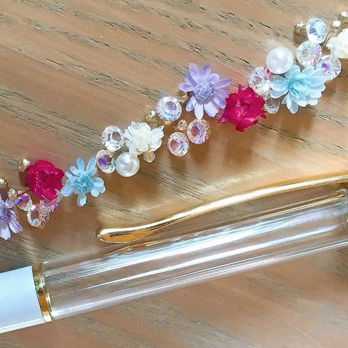 名入れ キラキラ ハーバリウム ボールペン ＆ 今治 タオルハンカチ タオルアート セット （クマ・うさぎ）